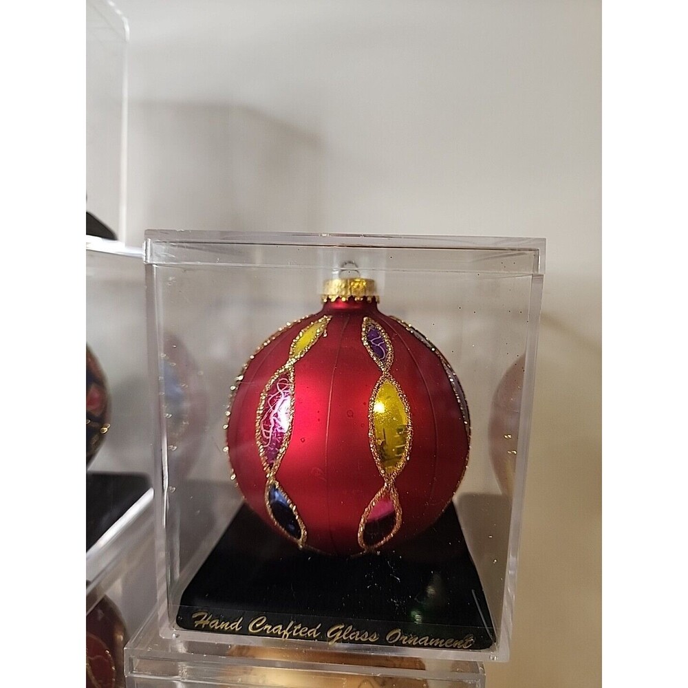 Unique Treasures Hand Crafted Glass Christmas Ornament Red Purple Blue Gold